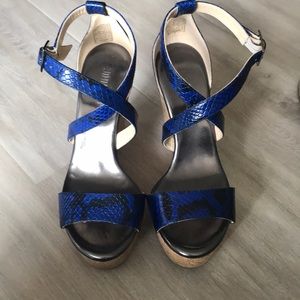 Jimmy choo cobalt snakeskin platform sandals 37M